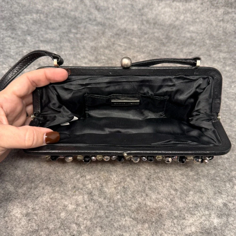 Y2K Sequin Black Clutch Evening Bag Kiss Clasp Special Event Beaded